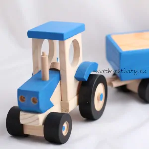 Dřevěný traktor - Modrý