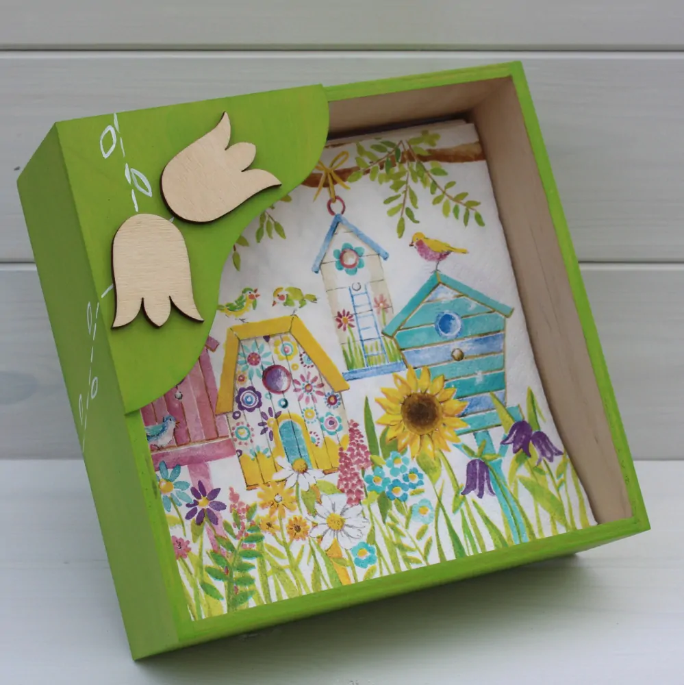 Ubrouskovník zelený, s tulipány