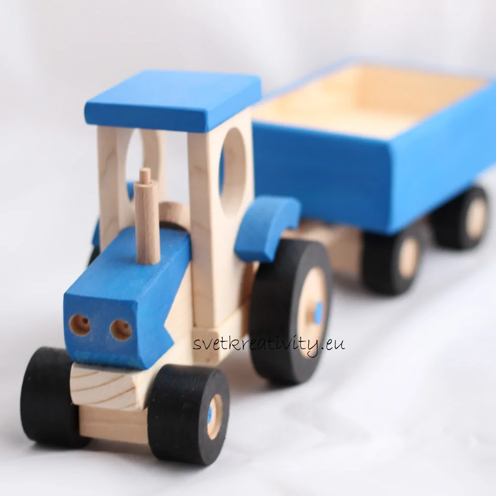 Dřevěný traktor - Modrý