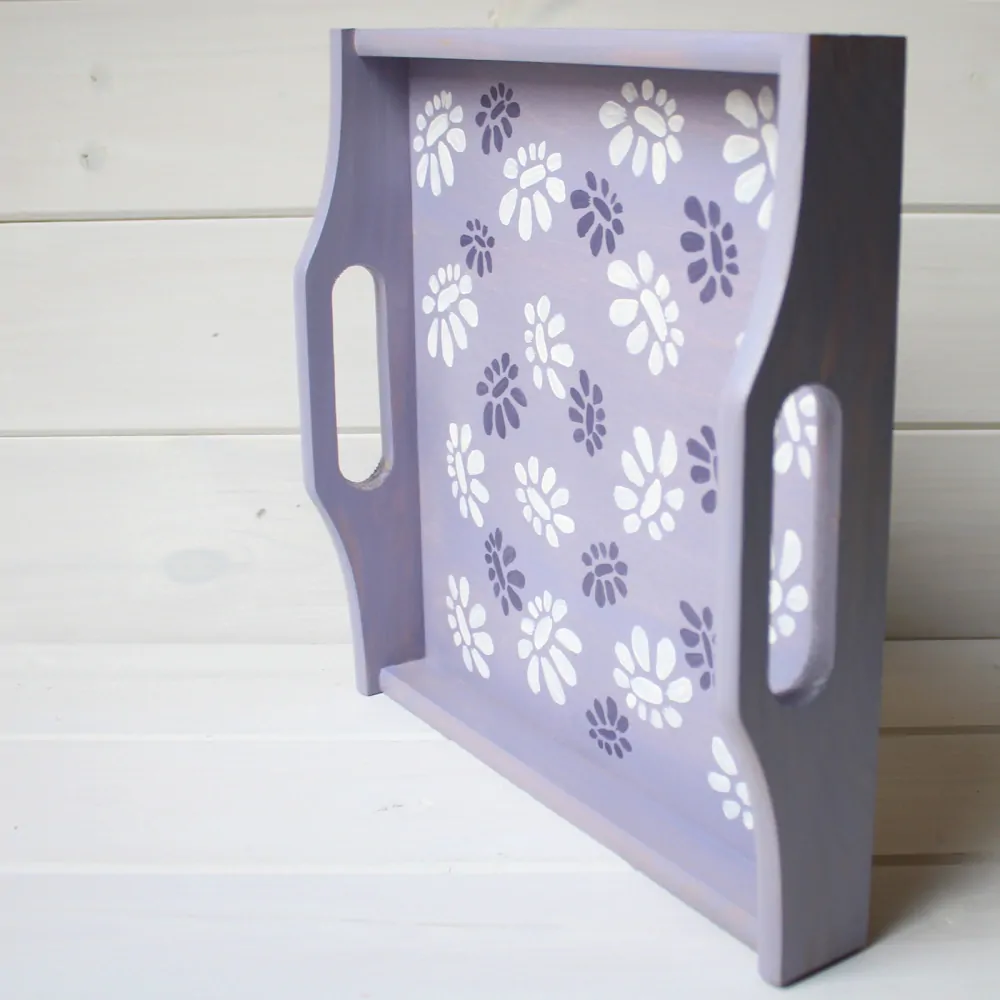 Podnos fialový, s kytkami