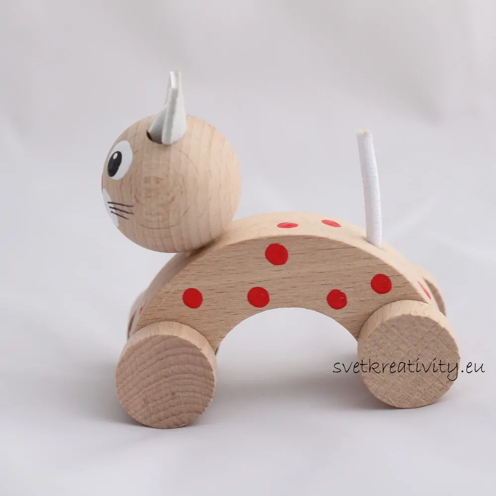Dřevěné zvířátko - Kočička puntíkatá