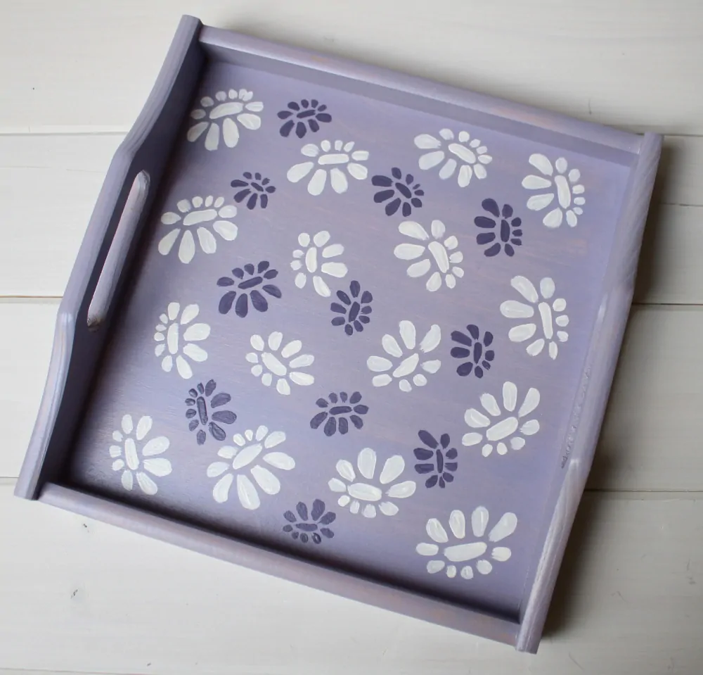 Podnos fialový, s kytkami